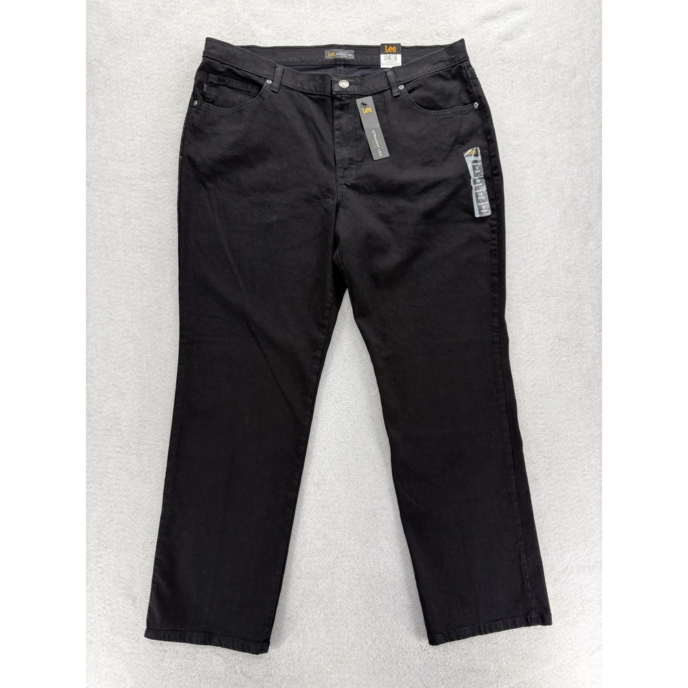 Lee Relaxed Fit Straight Leg Jeans Womens 18 Black Onyx Mid Rise Stretch Denim